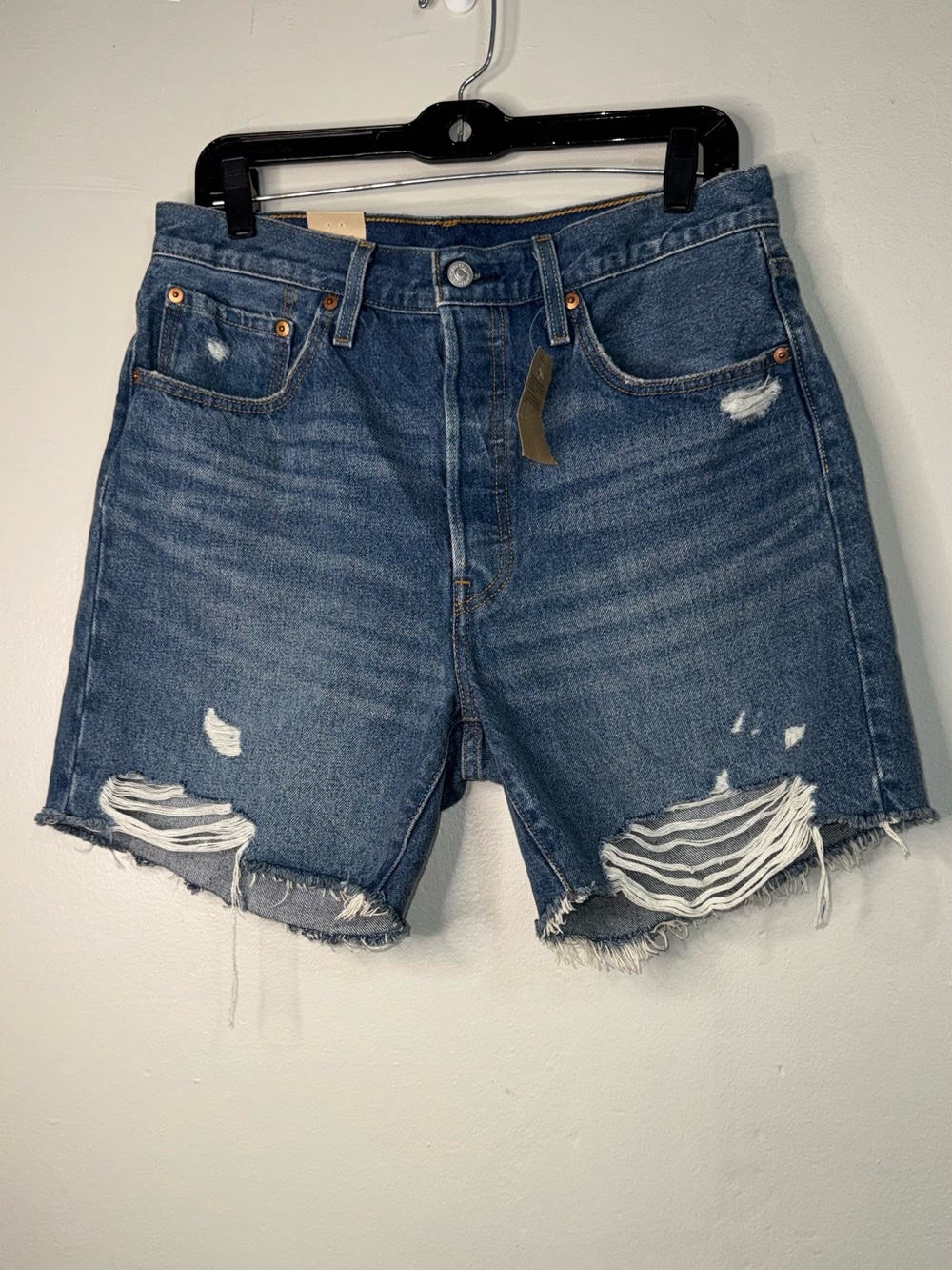 Levi's 501 Blue Distressed Denim Jean Shorts